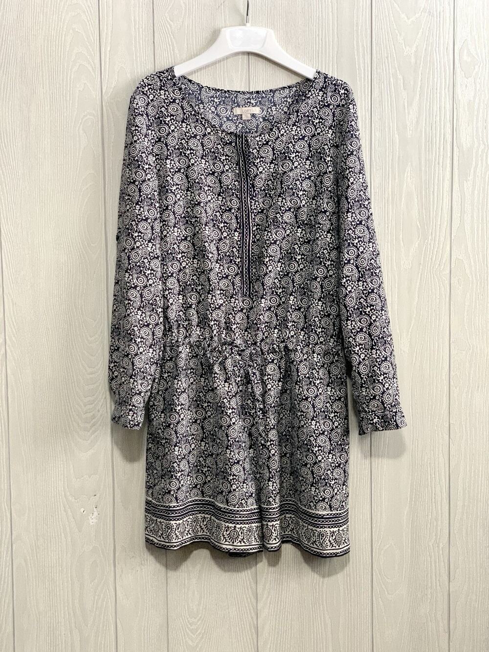 LOFT Blue Floral Paisley Long Sleeve Short Romper Size 10